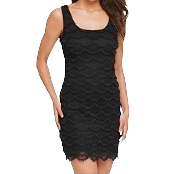 Guess size small black sleeveless flapper style mini dress fringe wave pattern - Picture 3 of 15